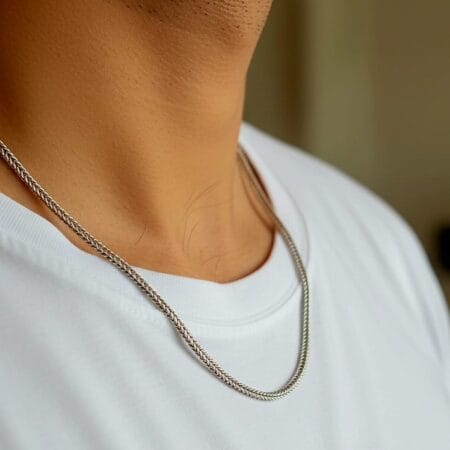 سلسلة رجالي فضة تركي عيار 925 بتصميم جنزير ناعم وأنيق