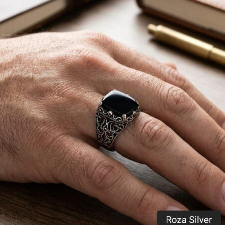 خاتم رجالي فضة عيار 925 بتصميم فاخر وأنيق
